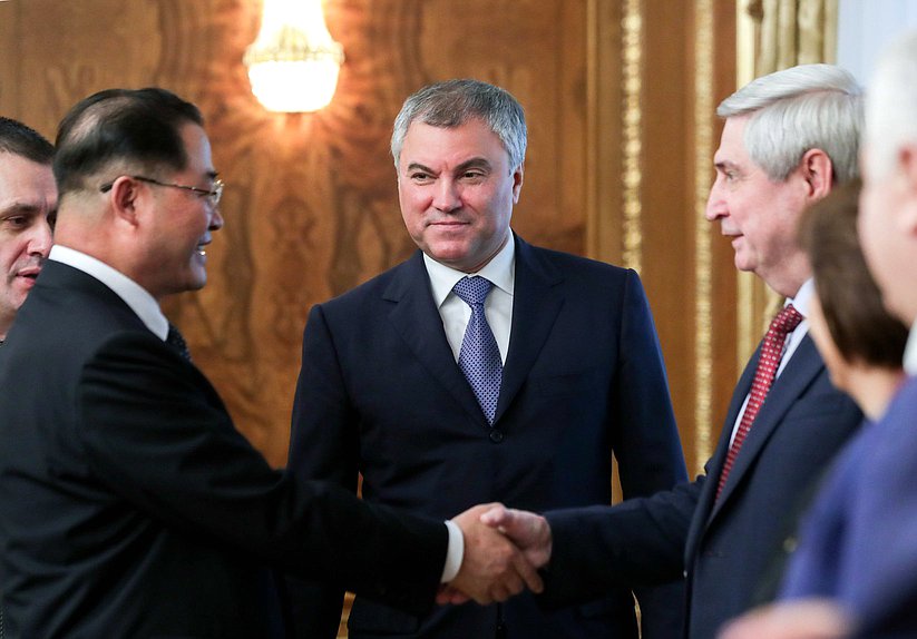 Chairman of the State Duma Viacheslav Volodin, Chairman of the Supreme People’s Assembly of the DPRK Pak Thae-song and First Deputy Chairman of the State Duma Ivan Melnikov