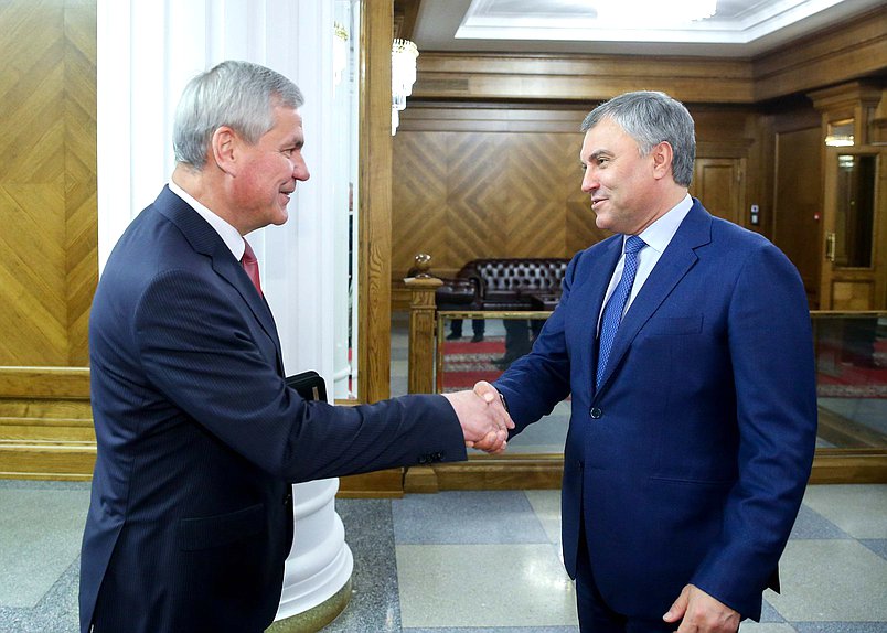 Chairman of the House of Representatives of the National Assembly of the Republic of Belarus Vladimir Andreichenko and Chairman of the State Duma Viacheslav Volodin