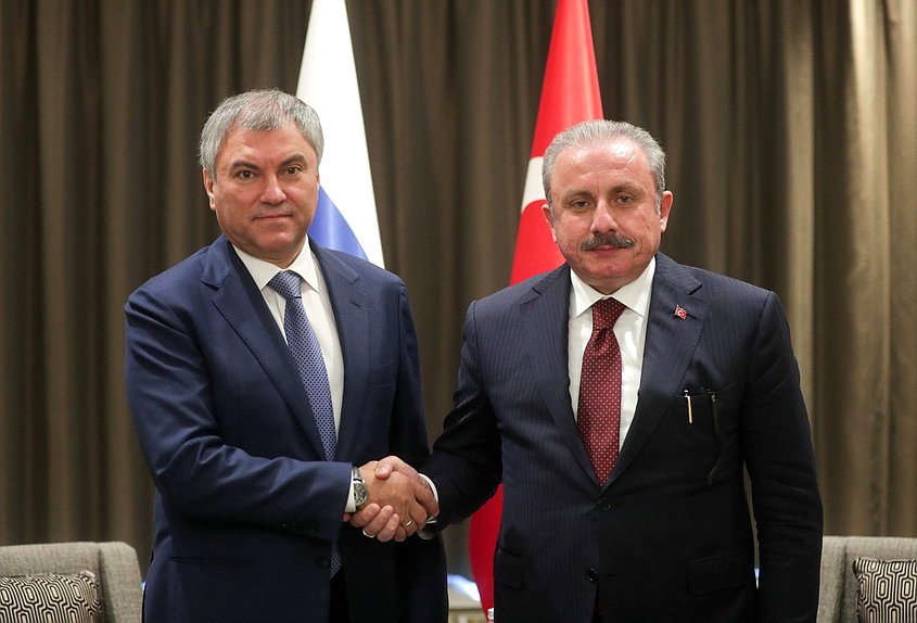 Chairman of the State Duma Viacheslav Volodin and Speaker of the Grand National Assembly of Turkey Mustafa Şentop