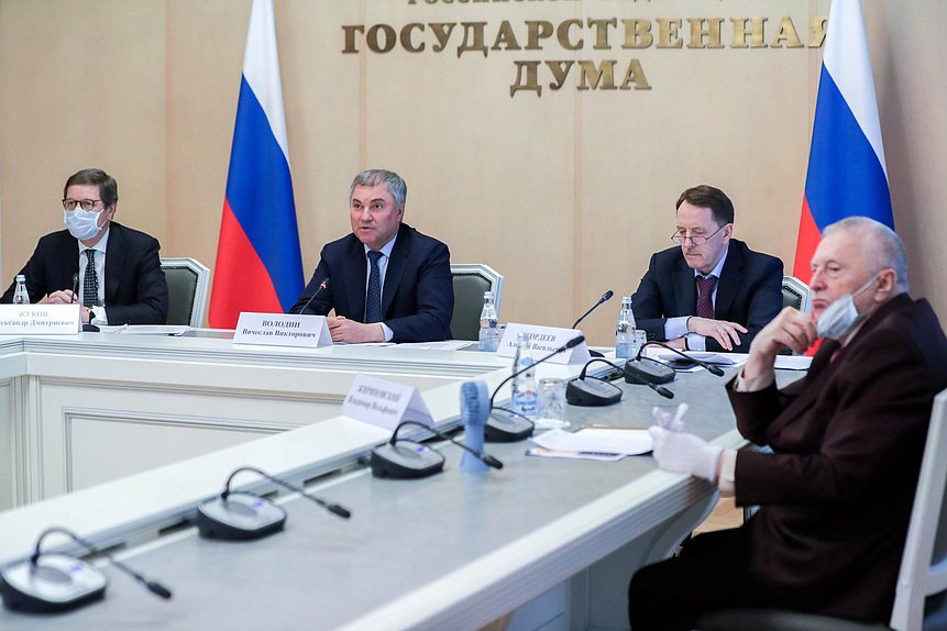 Meeting of Chairman of the State Duma Viacheslav Volodin with Head of the Bank of Russia Elvira Nabiullina on banking issues held via videoconference