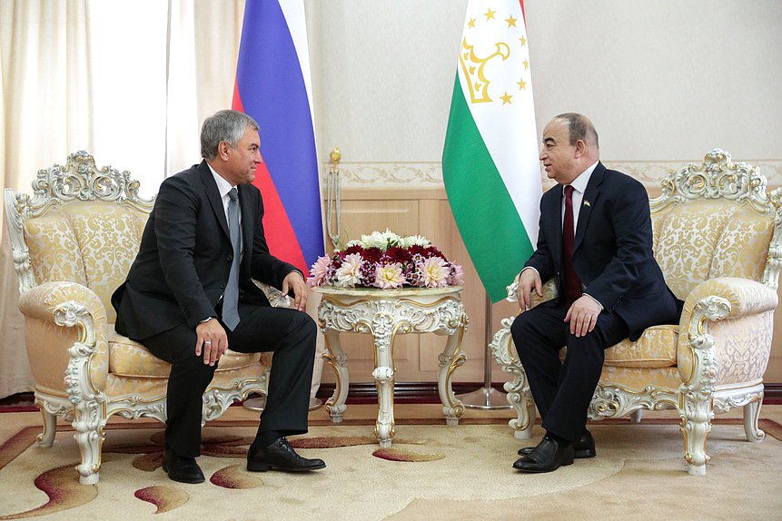 Chairman of the State Duma Viacheslav Volodin and Chairman of the Majlisi namoyandagon of Majlisi Oli Shukurjon Zuhurov