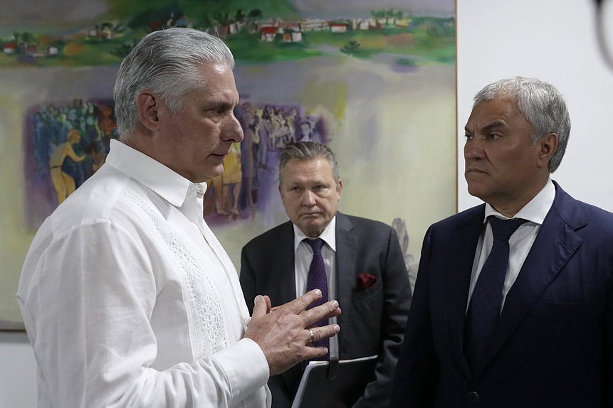 El Jefe de la Duma Estatal Vyacheslav Volodin y el Presidente de la República de Cuba Miguel Díaz-Canel Bermúdez