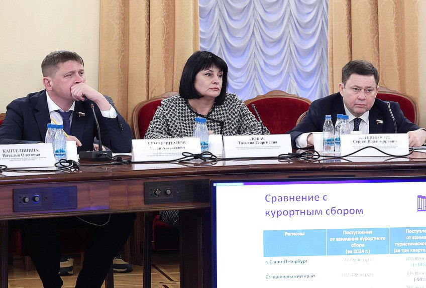 Член Комитета по туризму и развитию туристической инфраструктуры Антон Красноштанов и заместители Председателя Комитета Татьяна Лобач и Сергей Кривоносов