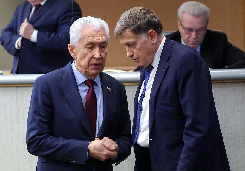 Руководитель фракции "Единая Россия" Владимир Васильев и член Комитета по финансовому рынку Вячеслав Макаров