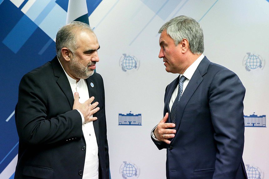 Chairman of the State Duma Viacheslav Volodin and Chairman of the National Assembly of the Islamic Republic of Pakistan Asad Qaiser