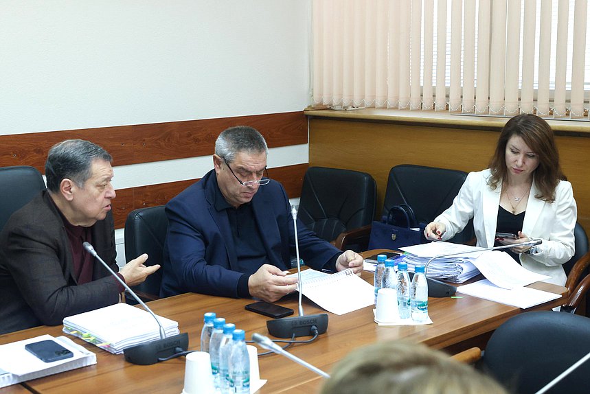 Председатель Комитета по бюджету и налогам Андрей Макаров, Первый заместитель Председателя Комитета Глеб Хор и Первый заместитель Министра финансов РФ Ирина Окладникова