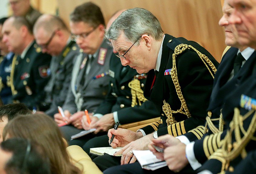 Meeting of Chairman of the Committee on Defense Vladimir Shamanov with foreign military attaches accredited in Moscow