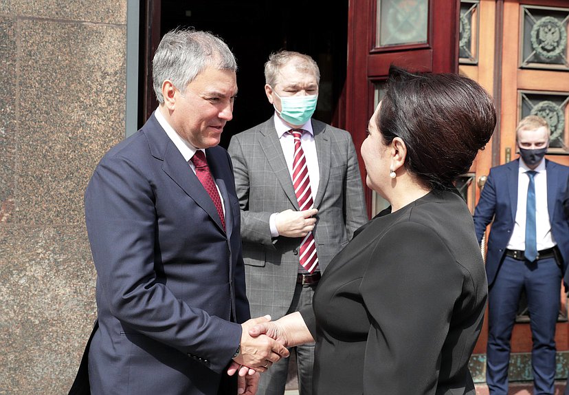 Chairman of the State Duma Viacheslav Volodin and Chairwoman of the Senate of the Oliy Majlis of the Republic of Uzbekistan Tanzila Narbaeva