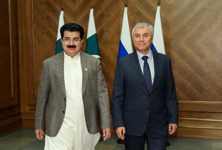 Chairman of the State Duma Vyacheslav Volodin and Chairman of the Senate of the Islamic Republic of Pakistan Muhammad Sadiq Sanjrani