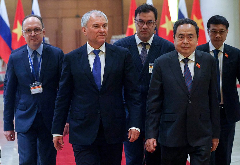Chairman of the State Duma Vyacheslav Volodin and Chairman of the National Assembly of the Socialist Republic of Vietnam Trần Thanh Mẫn. The fourth meeting of the Inter-parliamentary Commission on Cooperation between the State Duma of the Federal Assembly of the Russian Federation and the National Assembly of the Socialist Republic of Vietnam