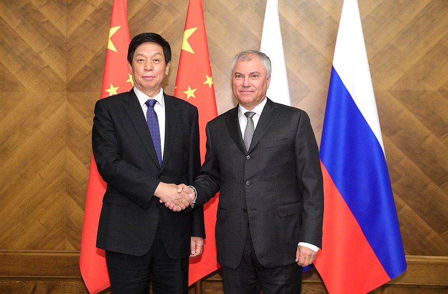 Chairman of the Standing Committee of the National People's Congress of the People's Republic of China Li Zhanshu and Chairman of the State Duma Vyacheslav Volodin