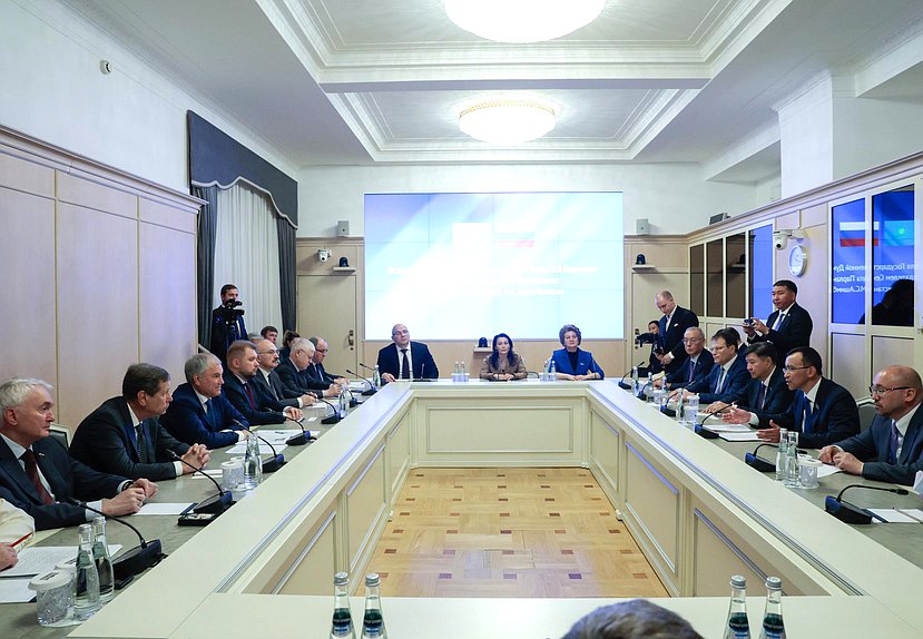 Встреча Председателя Государственной Думы Вячеслава Володина с Председателем Сената Парламента Республики Казахстан Мауленом Сагатханулы Ашимбаевым
