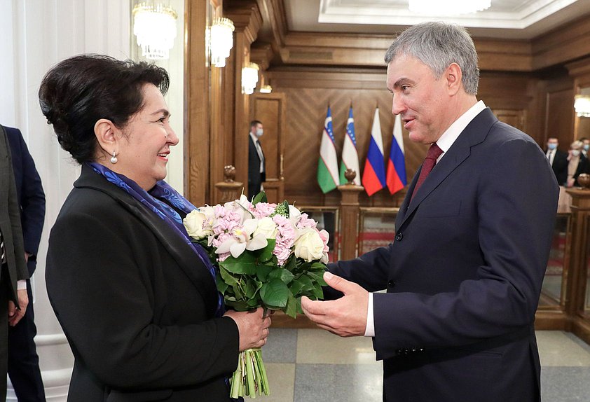 Chairman of the State Duma Viacheslav Volodin and Chairwoman of the Senate of the Oliy Majlis of the Republic of Uzbekistan Tanzila Narbaeva