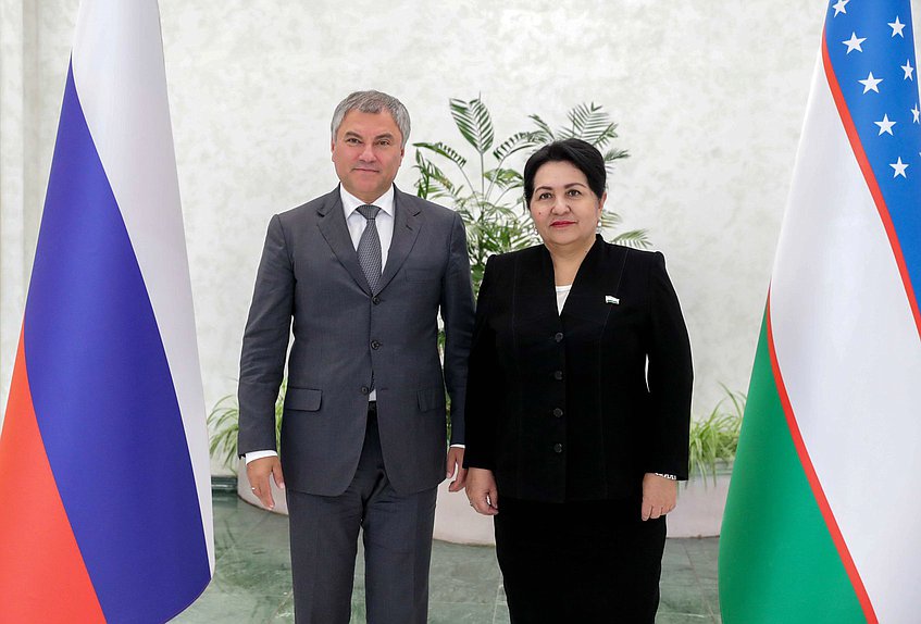 Chairman of the State Duma Viacheslav Volodin and Chairwoman of the Senate of the Oliy Majlis of the Republic of Uzbekistan Tanzila Norbaeva