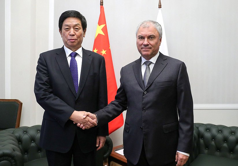 Chairman of the Standing Committee of the National People's Congress of the People's Republic of China Li Zhanshu and Chairman of the State Duma Vyacheslav Volodin