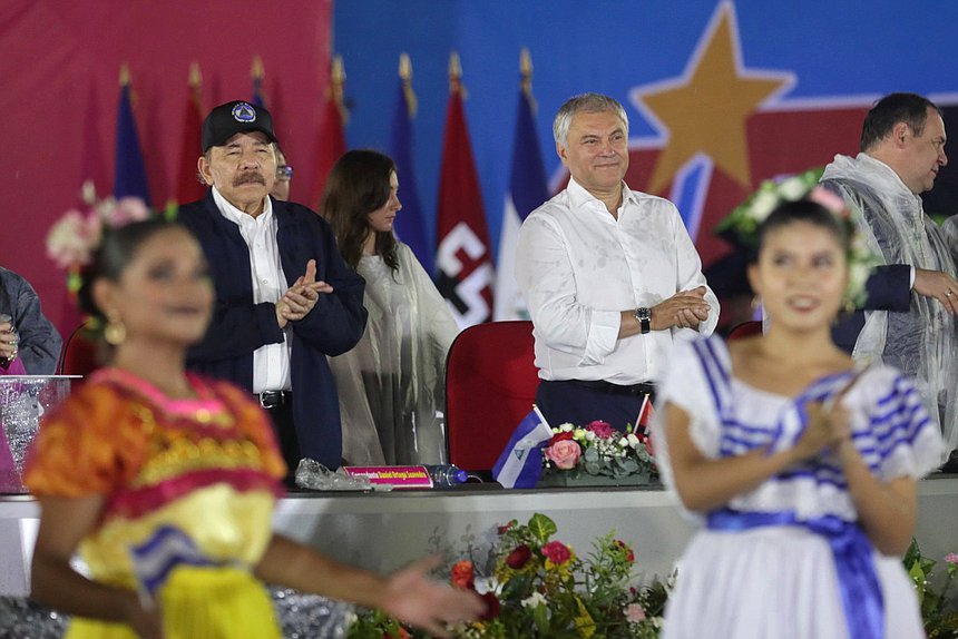 El Presidente de la República de Nicaragua, Daniel Ortega Saavedra, y el Jefe de la Duma Estatal, Vyacheslav Volodin