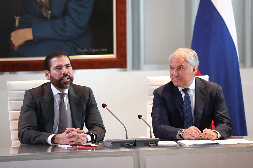 El Jefe de la Duma Estatal Vyacheslav Volodin, y el Representante Especial del Presidente de la República de Nicaragua para el Desarrollo de las Relaciones con Rusia Laureano Facundo Ortega Murillo