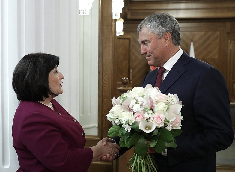 Chairwoman of the Milli Majlis of the Republic of Azerbaijan Sahiba Gafarova and Chairman of the State Duma Viacheslav Volodin