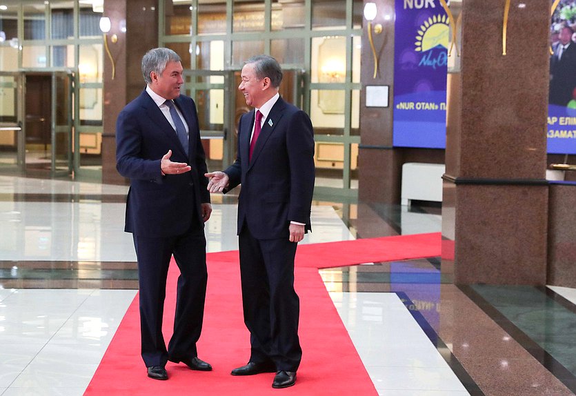 Chairman of the State Duma Viacheslav Volodin and Chairman of the Mazhilis of the Parliament of the Republic of Kazakhstan Nurlan Nigmatulin