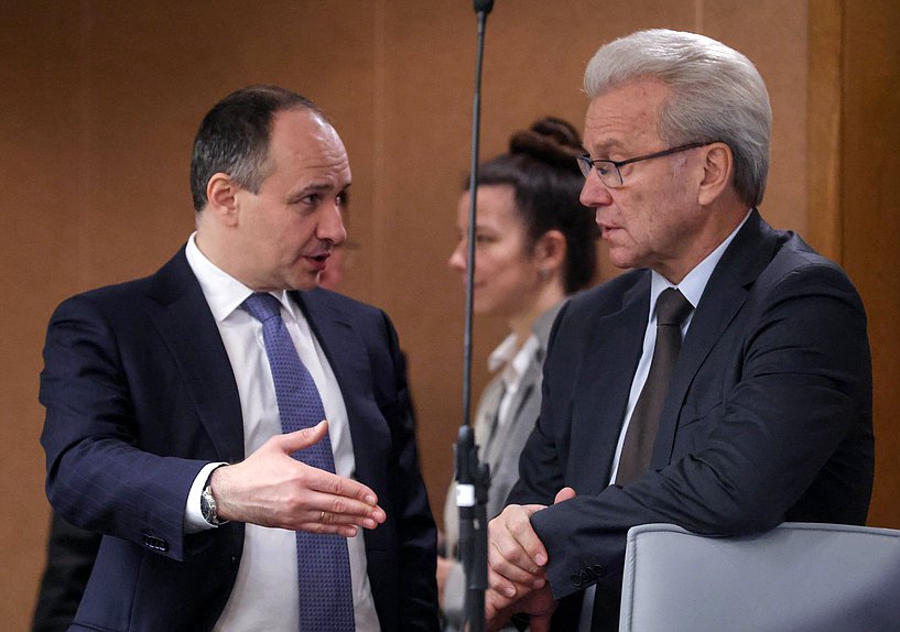 Председатель Счетной палаты РФ Борис Ковальчук и Полномочный представитель Президента РФ в Государственной Думе Гарри Минх