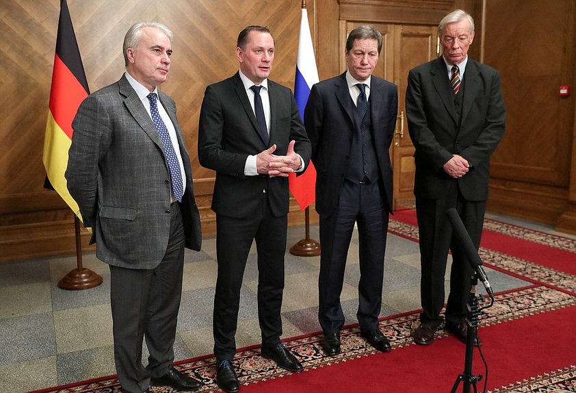 Chairman of the State Duma Committee on Energy Pavel Zavalnyi, Co-chairman of the parliamentary group of the Alternative for Germany Party in the Bundestag of the Federal Republic of Germany Tino Chrupalla, First Deputy Chairman of the State Duma Aleksandr Zhukov and referent of the parliamentary group of the Alternative for Germany Party in the Bundestag of the Federal Republic of Germany Nader Amin-Salehi