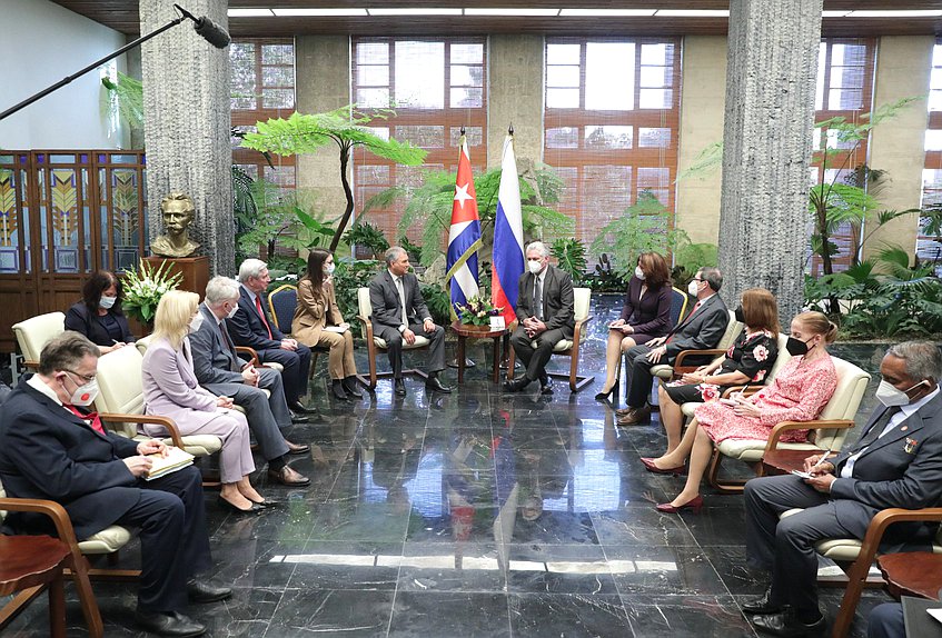 Meeting of Chairman of the State Duma Vyacheslav Volodin and First Secretary of the Central Committee of the Communist Party and President of Cuba Miguel Díaz-Canel Bermúdez