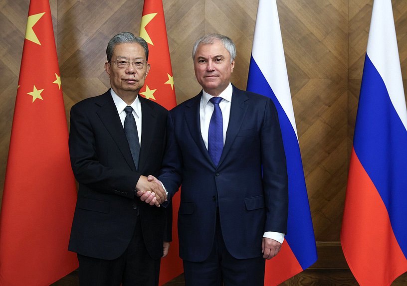 Chairman of the State Duma Vyacheslav Volodin and Chairman of the Standing Committee of the National People's Congress of China Zhao Leji