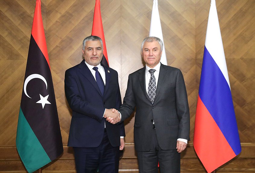 Chairman of the State Duma Vyacheslav Volodin and Chairman of the High Council of State of Libya Mohammed Takala