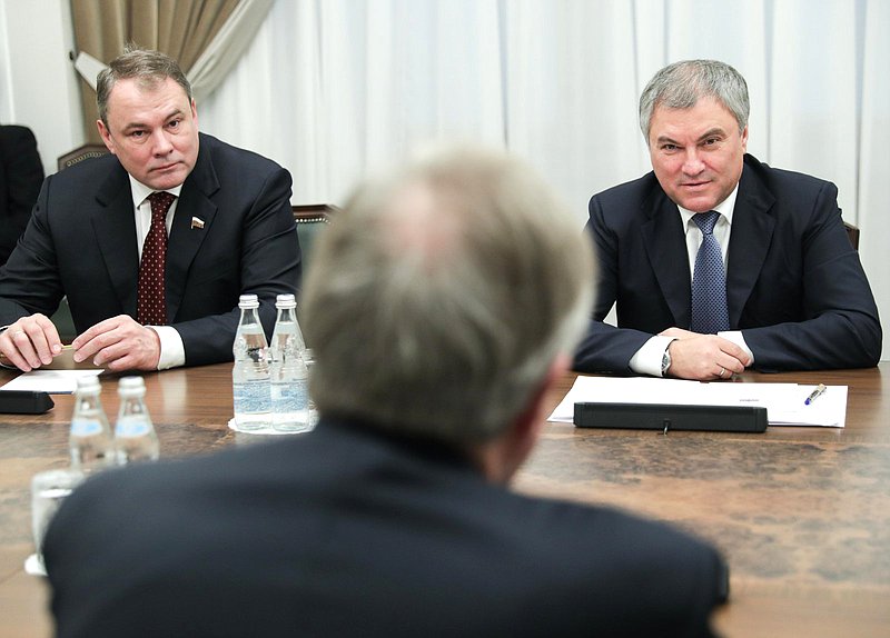 Chairman of the State Duma Viacheslav Volodin and Deputy Chairman of the State Duma Petr Tolstoy