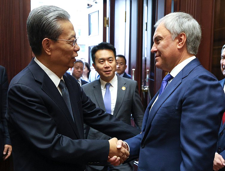 Chairman of the State Duma Vyacheslav Volodin and Chairman of the Standing Committee of the National People's Congress of China Zhao Leji