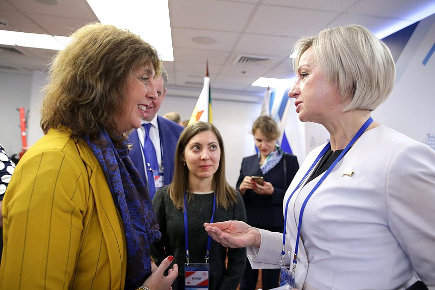 President of the Chamber of Representatives of the Oriental Republic of Uruguay Cecilia Bottino and member of the Committee on Labor, Social Policy and Veterans' Affairs Tatiana Saprykina