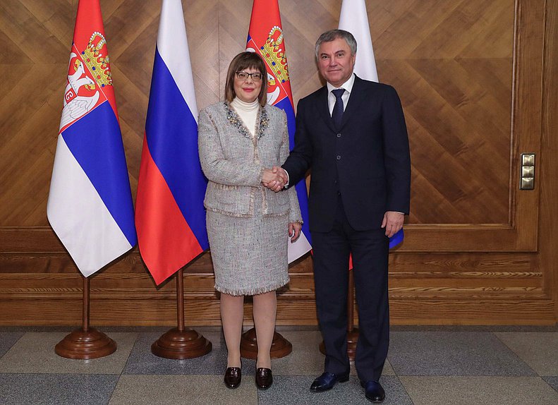 Chairman of the State Duma Viacheslav Volodin and Chairwoman of the National Assembly of the Republic of Serbia Maja Gojković