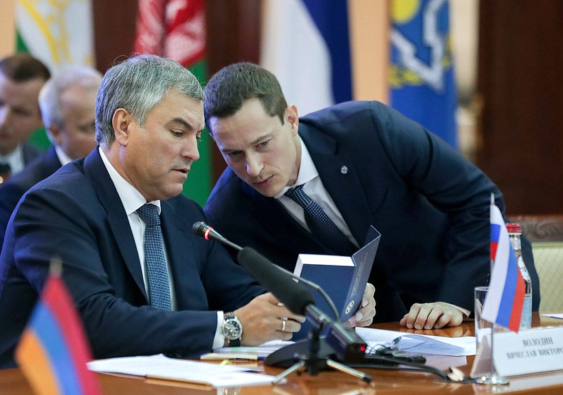 Chairman of the State Duma Viacheslav Volodin and Acting Executive Secretary of the CSTO PA Sergei Pospelov