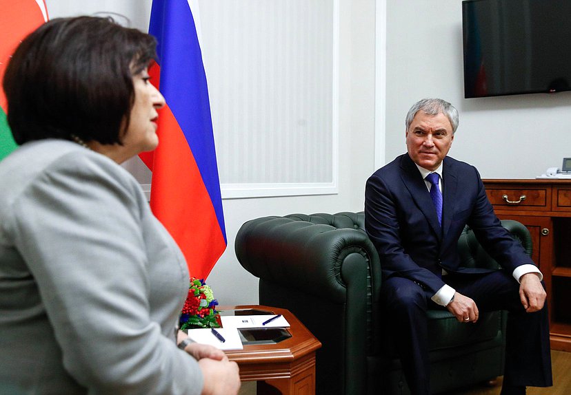 Chairman of the State Duma Vyacheslav Volodin and Chairwoman of the Milli Majlis of the Republic of Azerbaijan Sahiba Gafarova