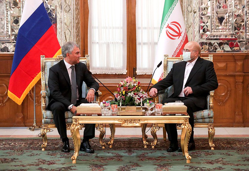 Chairman of the State Duma Viacheslav Volodin and Speaker of the Islamic Consultative Assembly of the Islamic Republic of Iran Mohammad Bagher Ghalibaf