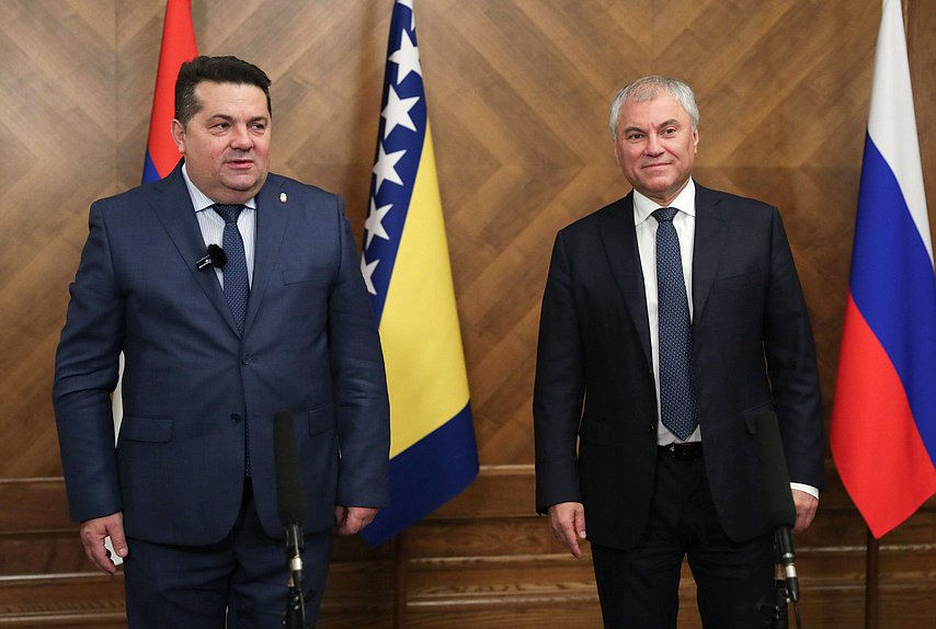 Chairman of the State Duma Vyacheslav Volodin and Speaker of the National Assembly of Republika Srpska (Bosnia and Herzegovina) Nenad Stevandić