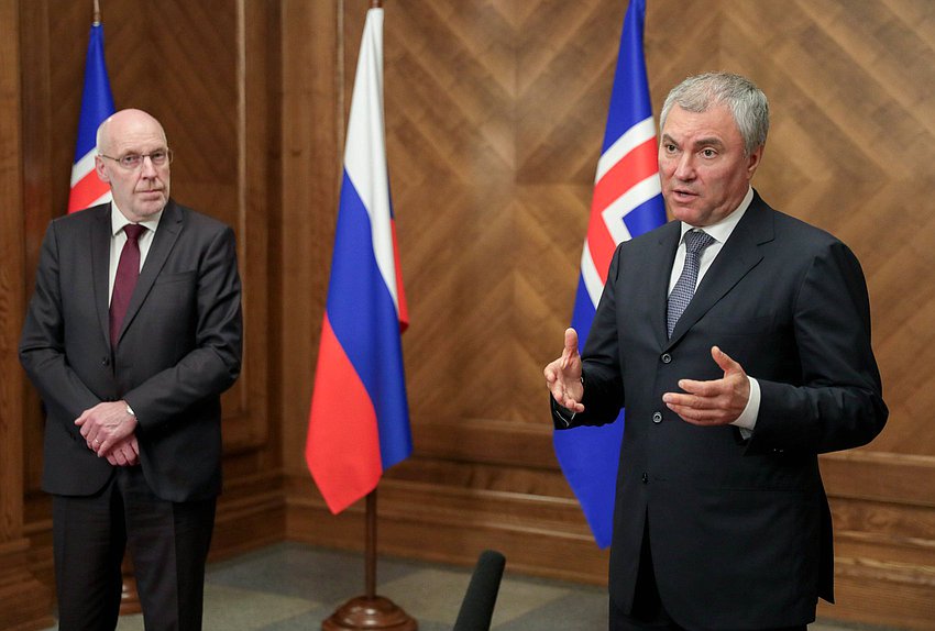 Chairman of the State Duma Viacheslav Volodin and Speaker of Althingi of the Republic of Iceland Steingrímur J. Sigfússon