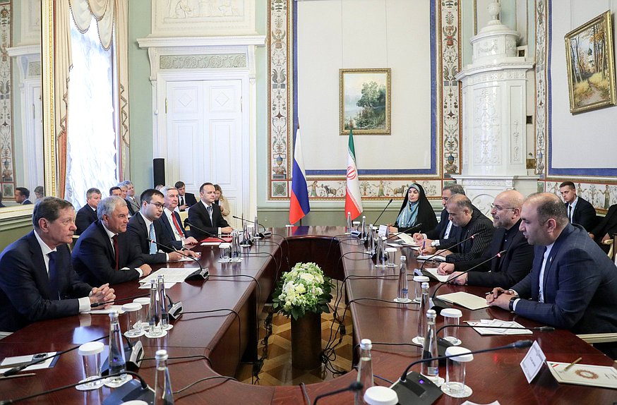 Reunión de Vyacheslav Volodin, Jefe de la Duma Estatal, con Mohammad Bagher Ghalibaf, Presidente de la Asamblea del Consejo Islámico de la República Islámica de Irán