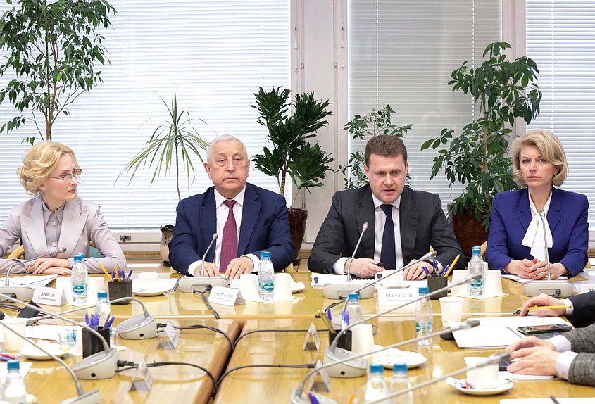Заместитель Председателя Государственной Думы Ирина Яровая, Председатель Комитета по развитию Дальнего Востока и Арктики Николай Харитонов, Министр по развитию Дальнего Востока и Арктики Алексей Чекунков и аудитор Счетной палаты РФ Наталья Трунова