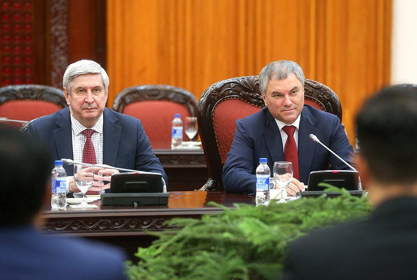 Chairman of the State Duma Viacheslav Volodin and First Deputy Chairman of the State Duma Ivan Melnikov