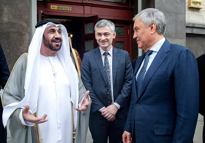 Chairman of the State Duma Vyacheslav Volodin and Speaker of the Arab Parliament Mohammed bin Ahmed Al Yamahi