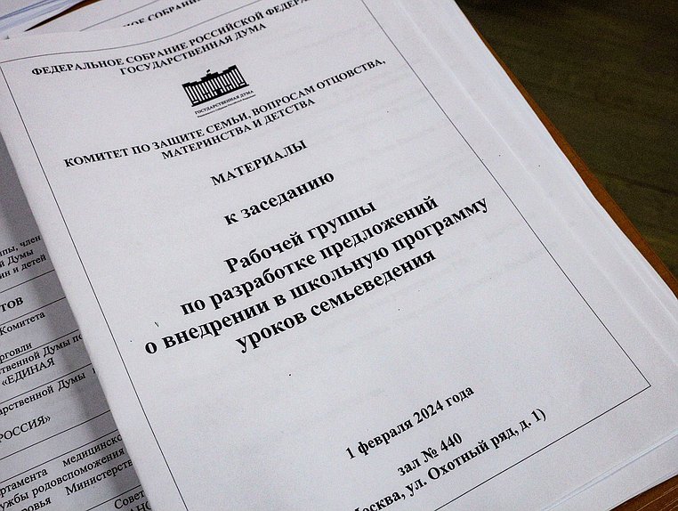 Заседание рабочей группы Комитета по защите семьи, вопросам отцовства, материнства и детства по разработке предложений о внедрении в школьную программу уроков семьеведения