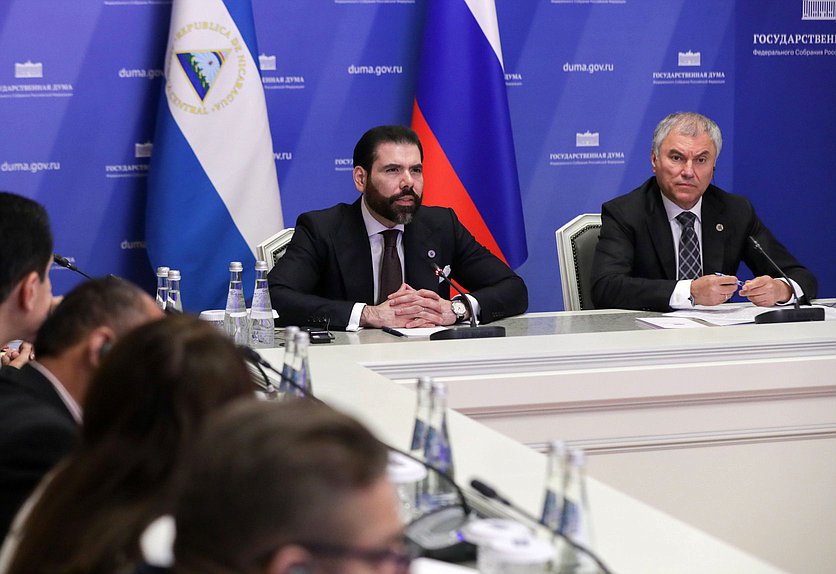 Chairman of the State Duma Vyacheslav Volodin and Special Representative of the President of Nicaragua for Russian Affairs Laureano Facundo Ortega Murillo