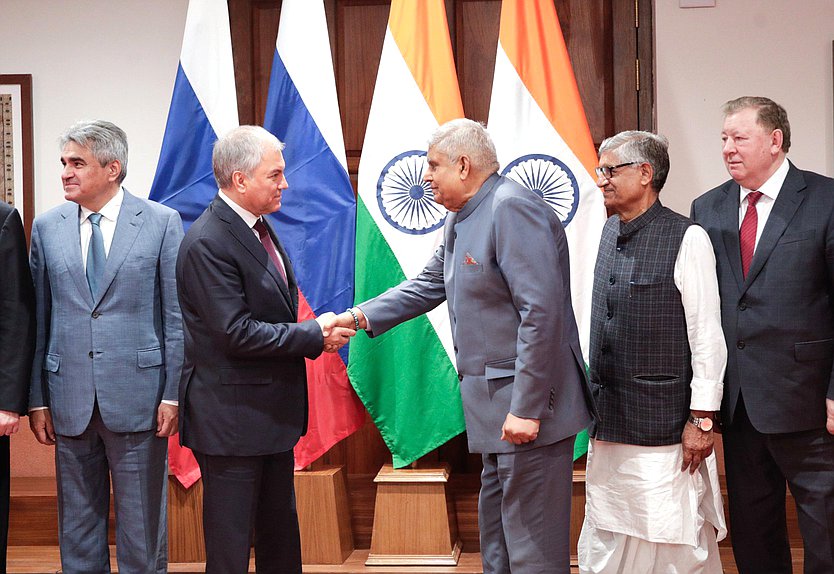 Meeting of Chairman of the State Duma Vyacheslav Volodin and Chairman of the Rajya Sabha of the Parliament, Vice President of the Republic of India Jagdeep Dhankhar