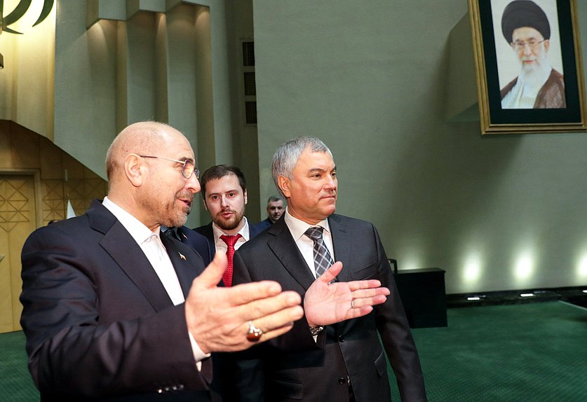 Chairman of the State Duma Vyacheslav Volodin and Speaker of the Islamic Consultative Assembly of the Islamic Republic of Iran Mohammad Bagher Ghalibaf