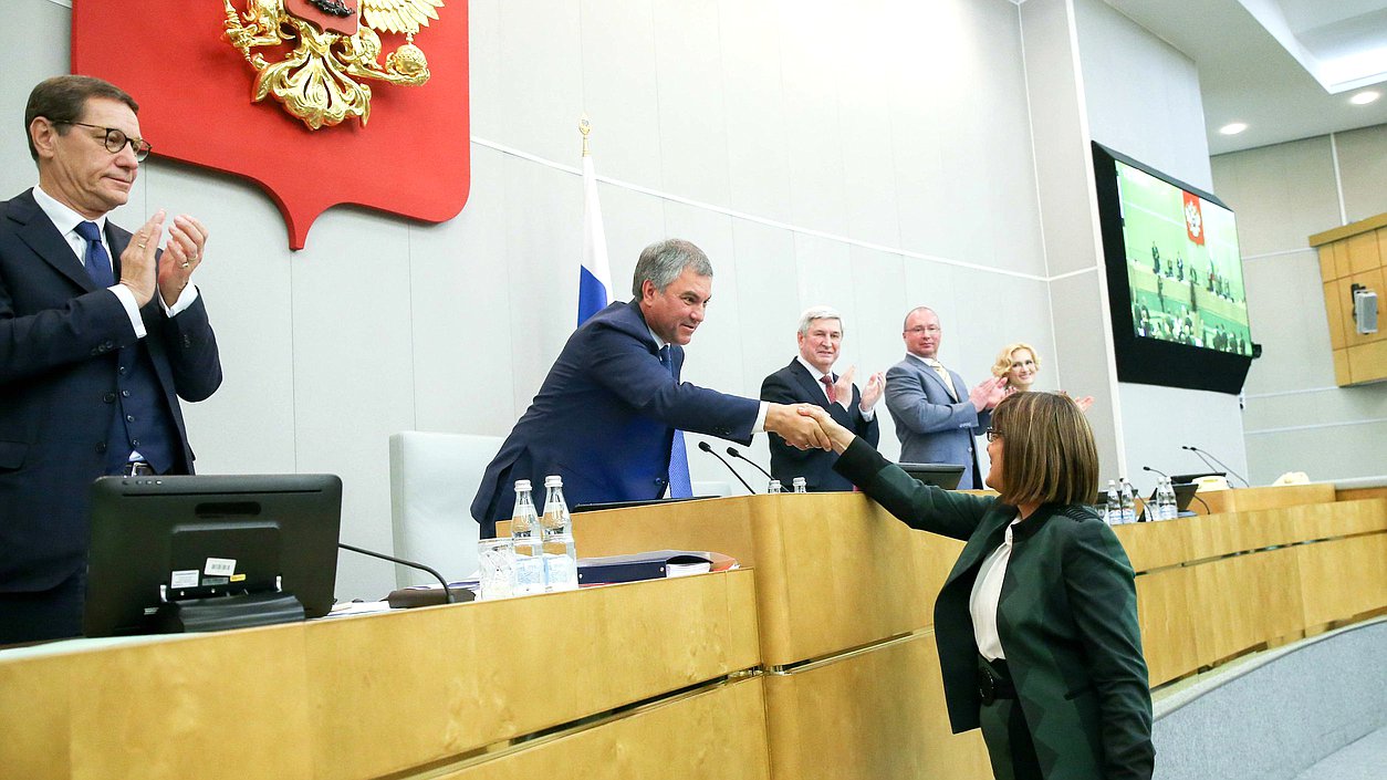 Chairwoman of the Narodna skupština of the Republic of Serbia Maja Gojković and Chairman of the State Duma Viacheslav Volodin