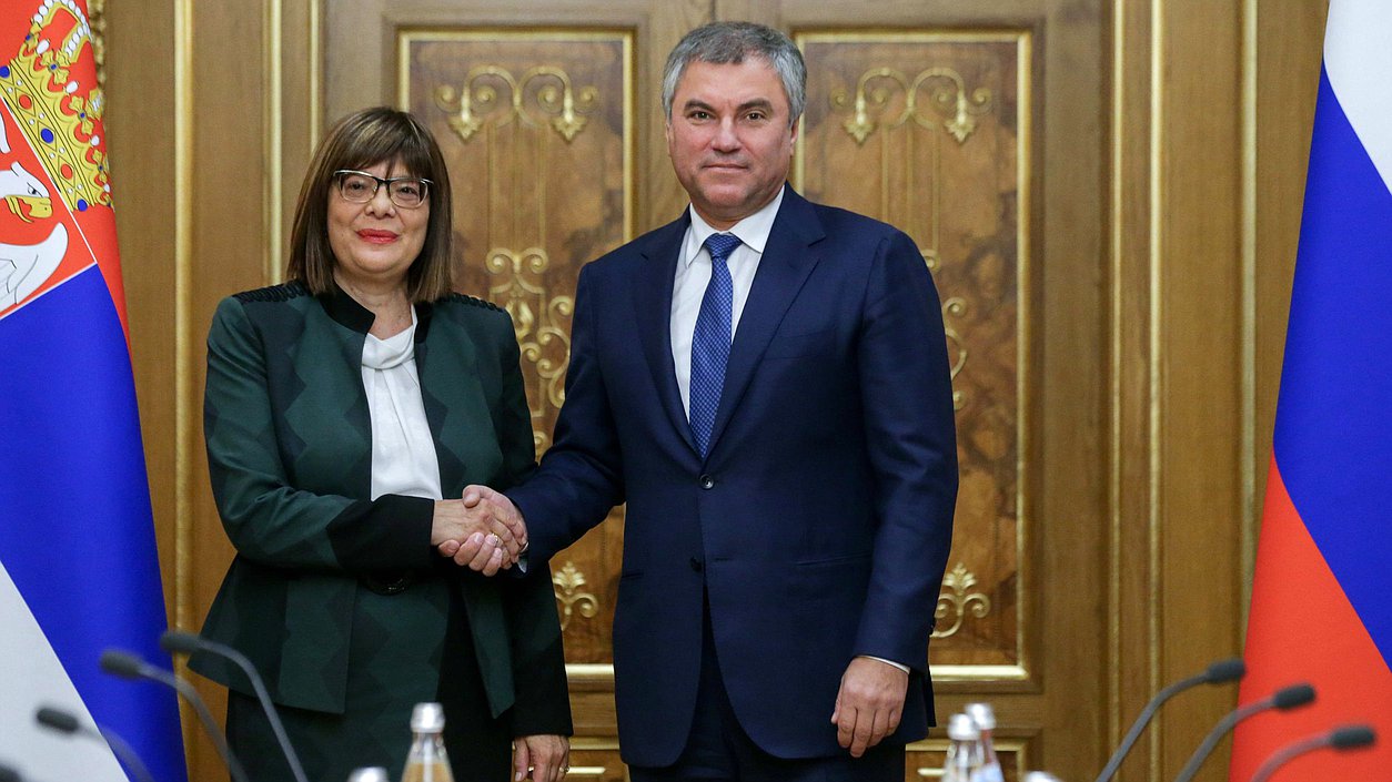 Chairman of the State Duma Viacheslav Volodin and Chairwoman of the Narodna skupština of the Republic of Serbia Maja Gojković