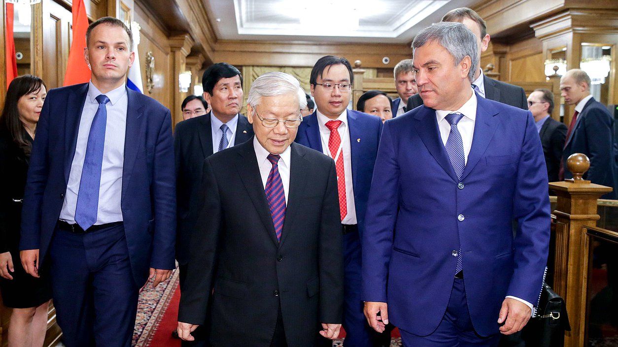 Chairman of the State Duma Viacheslav Volodin and General Secretary of the Central Committee of the Communist Party of Vietnam Nguyễn Phú Trọng