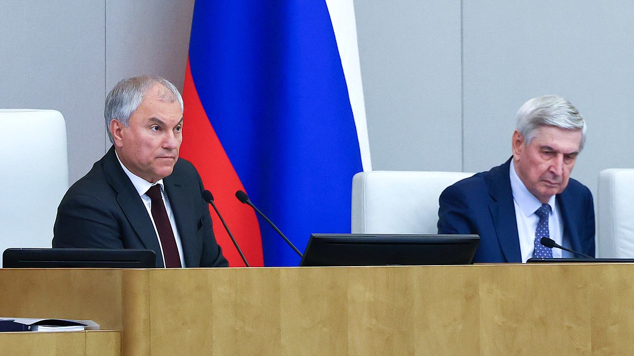 Chairman of the State Duma Vyacheslav Volodin and First Deputy Chairman of the State Duma Ivan Melnikov