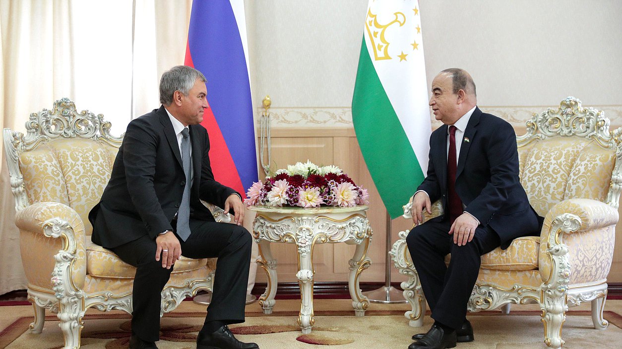 Chairman of the State Duma Viacheslav Volodin and Chairman of the Majlisi namoyandagon of Majlisi Oli Shukurjon Zuhurov